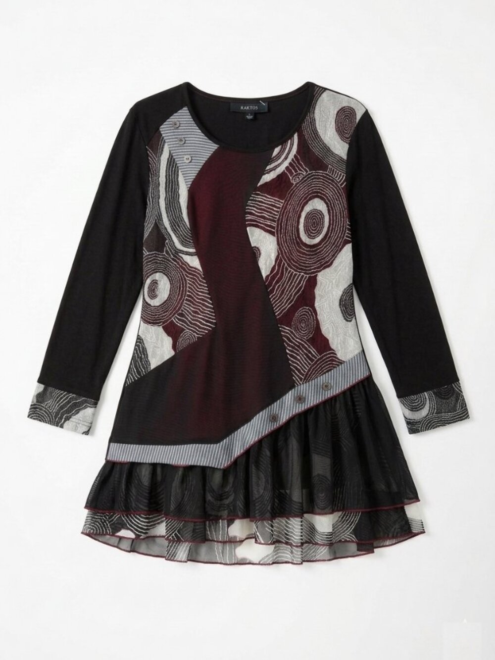 KAKTUS - Mixed Graphic Layered Mesh Tunic | Lagenlook Art To Wear | S